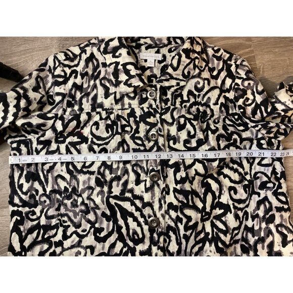 Charter Club Black White Gray Button Down Cropped Swing Linen Jacket Sz XL - Picture 7 of 10